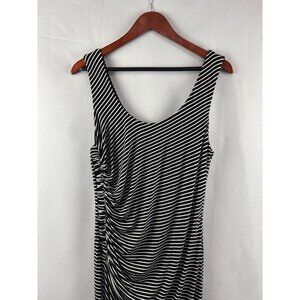 Bailey/44 Black & White Striped Ruched Sleeveless Dress Large